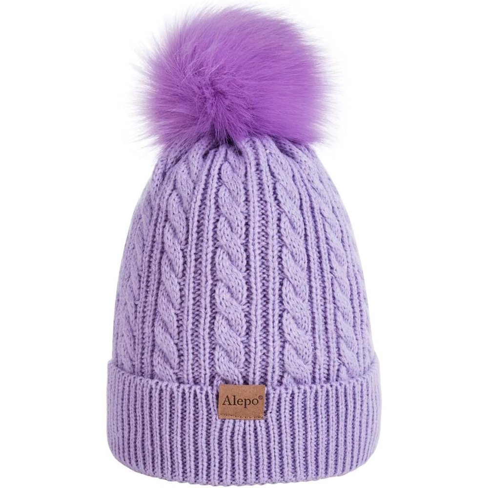 Kids Winter Beanie Hat, Children's Warm Fleece Lined Knit Thick Ski Cap with Pom